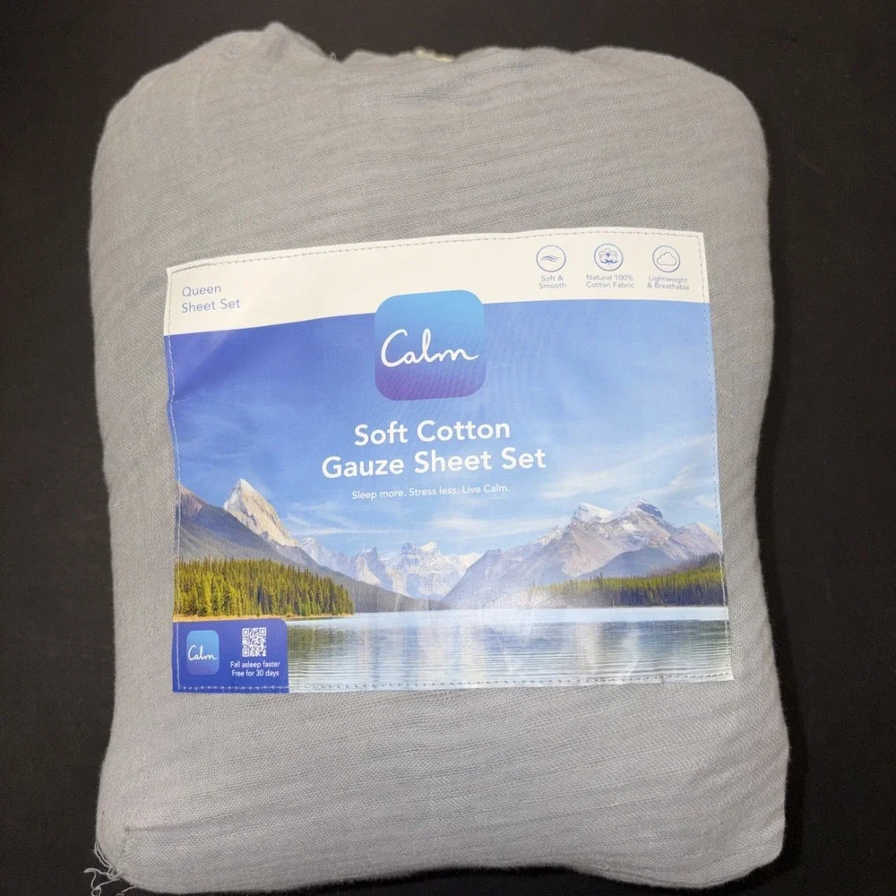 Calm Gray Soft Cotton Gauze Sheet Set Size Queen 20737